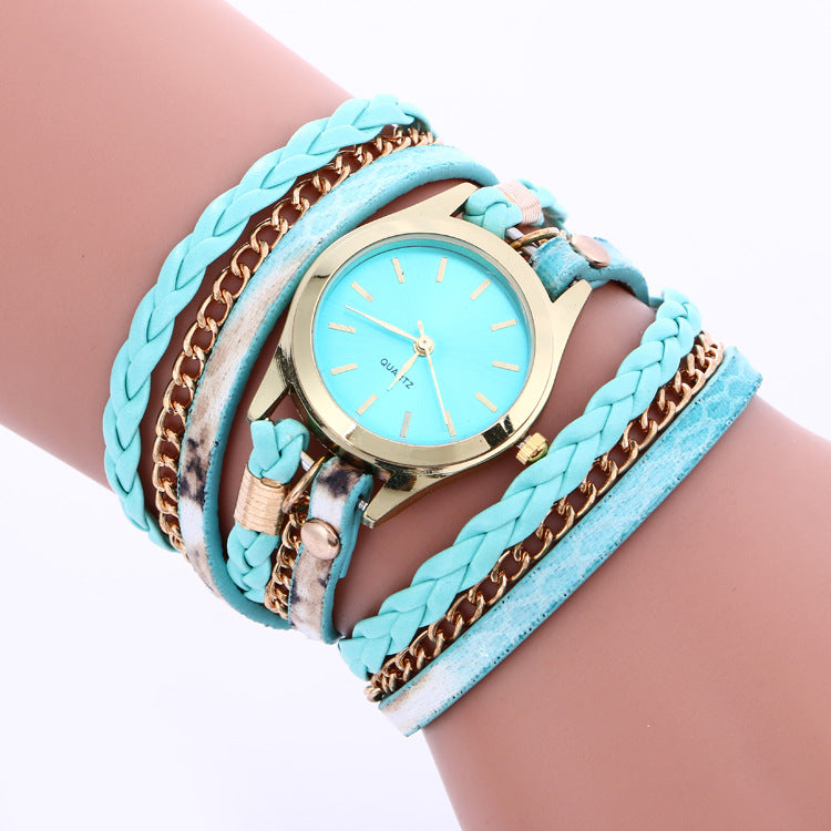 Winding Multicolor Surface Women's Alloy Bracelet Quartz Watch