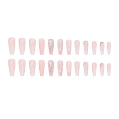 Long Ballet Gradient White Colorful Glitter Tender Girl Fake Nails Wearable