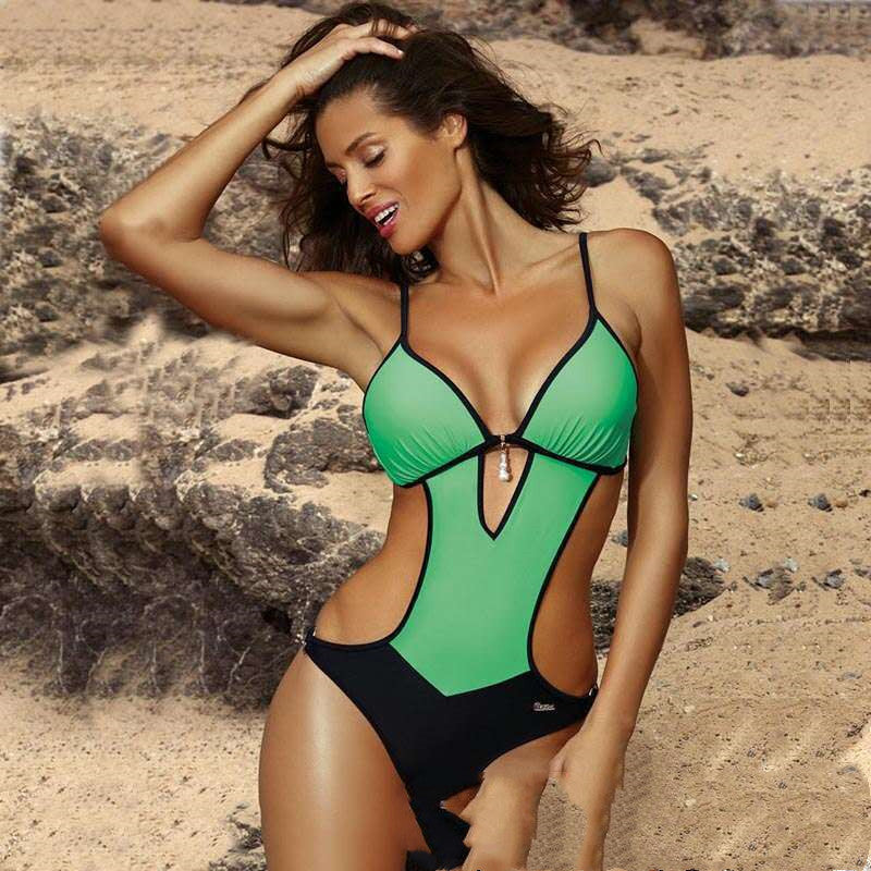 White Black Bikini Swimsuit Spot Solid Color Two Piece Beach Suit