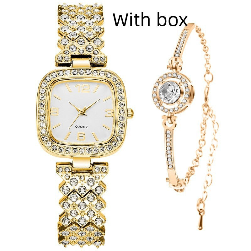 Small Square Watch Full Diamond Women's Bracelet Gift Box