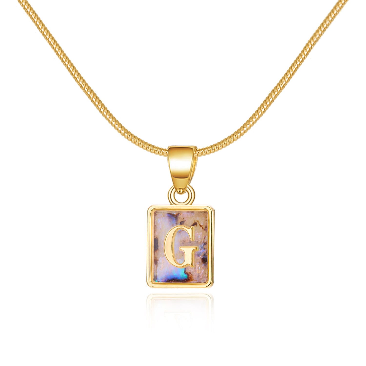 26 Letter Square Necklace Colorful Shell Luminous Pendant Chain Necklace For Women Temperament Ladies Jewelry