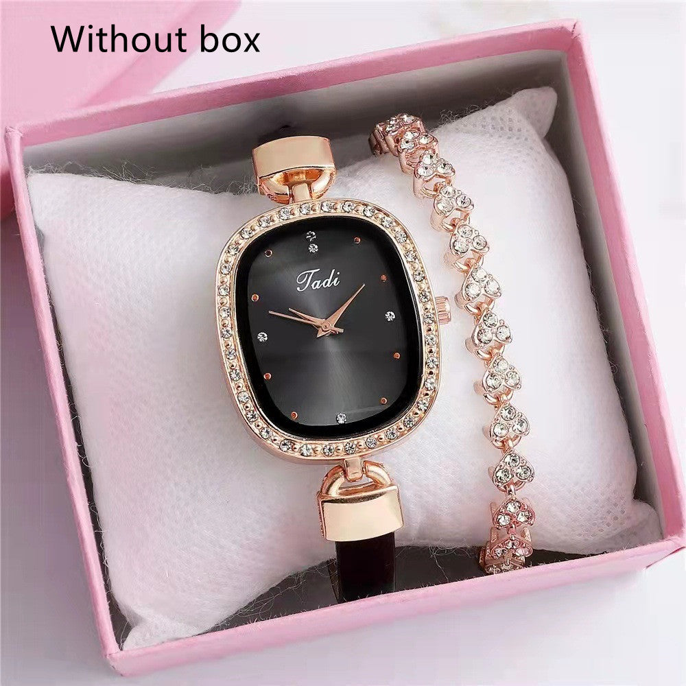 Women's Watch Bracelet Suit Two-piece Women's Quartz Watch Diamond Rhinestone Thin Belt Fashion Watch