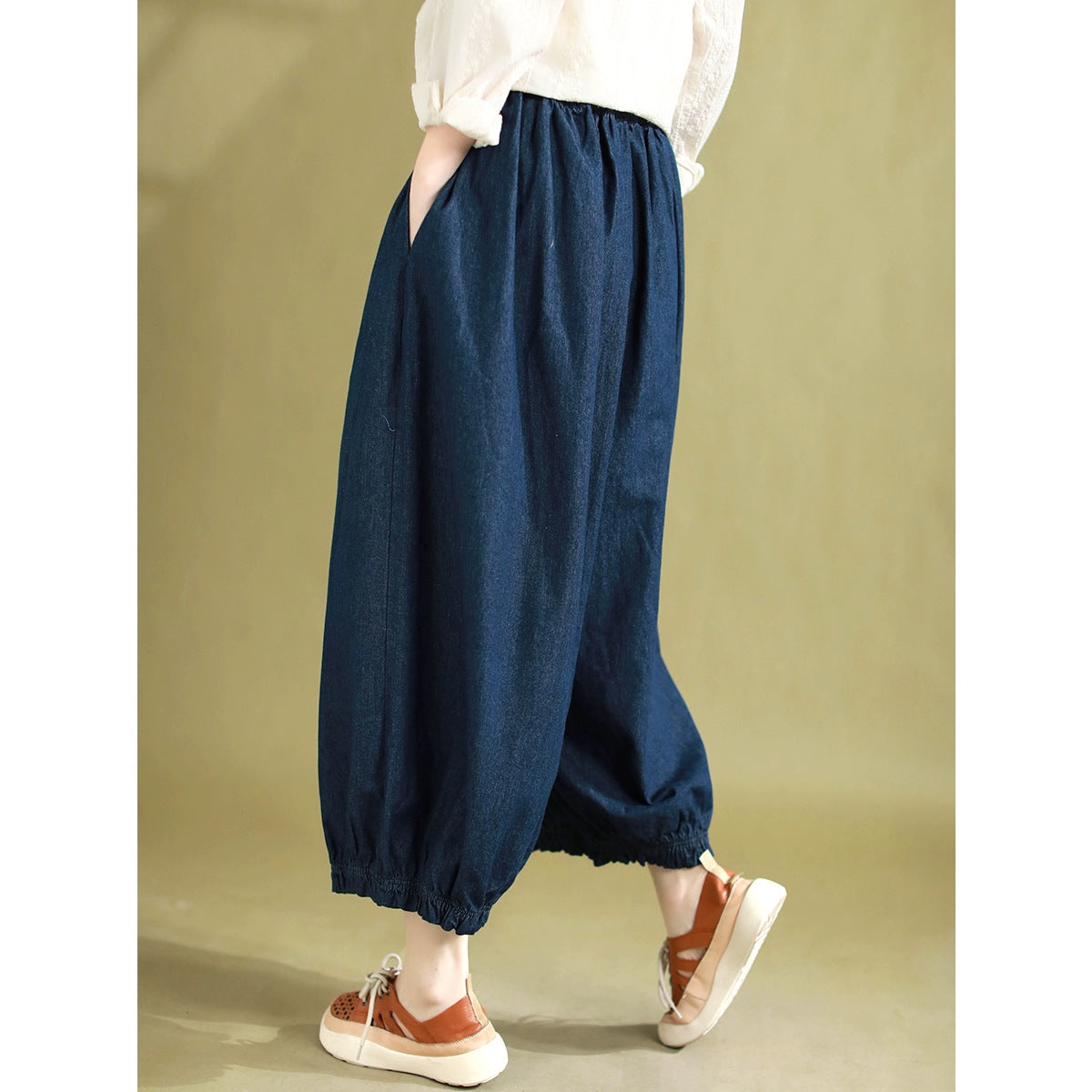 Simple Solid Color Cotton Loose Harem Pants Large Jeans