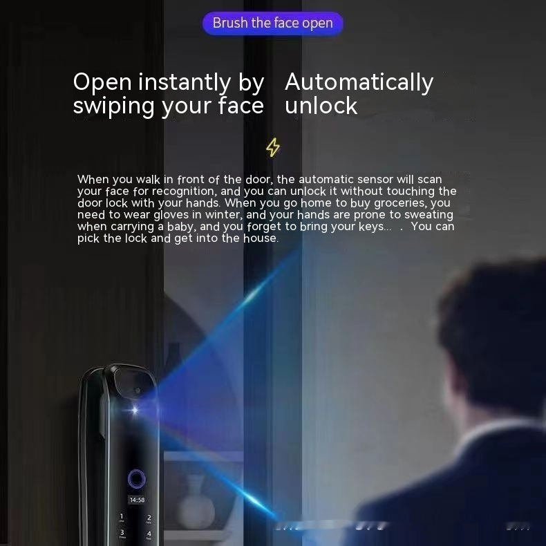 Automatic Fingerprint Lock Household Anti-theft Door 3d Face Recognition Smart Lock Peephole Viewer Password Lock