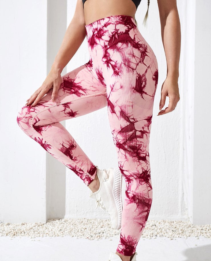 Tie-Dyed Peach Hip-Lifting Fitness High-Waist Pants Women'S Tight-Fitting Stretch Yoga Seamless And Quick-Drying Hip Sports Trousers