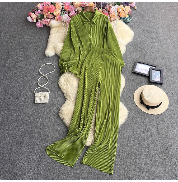 Socialite Temperament Leisure High Waist Drape Pleated Wide-leg Trousers