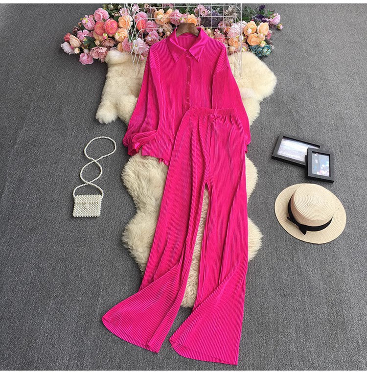 Socialite Temperament Leisure High Waist Drape Pleated Wide-leg Trousers