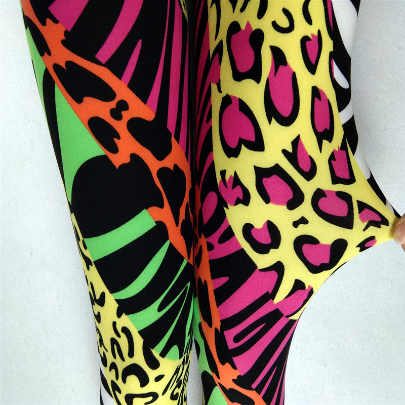 European And American Color Neon Leopard Print Women's Leggings