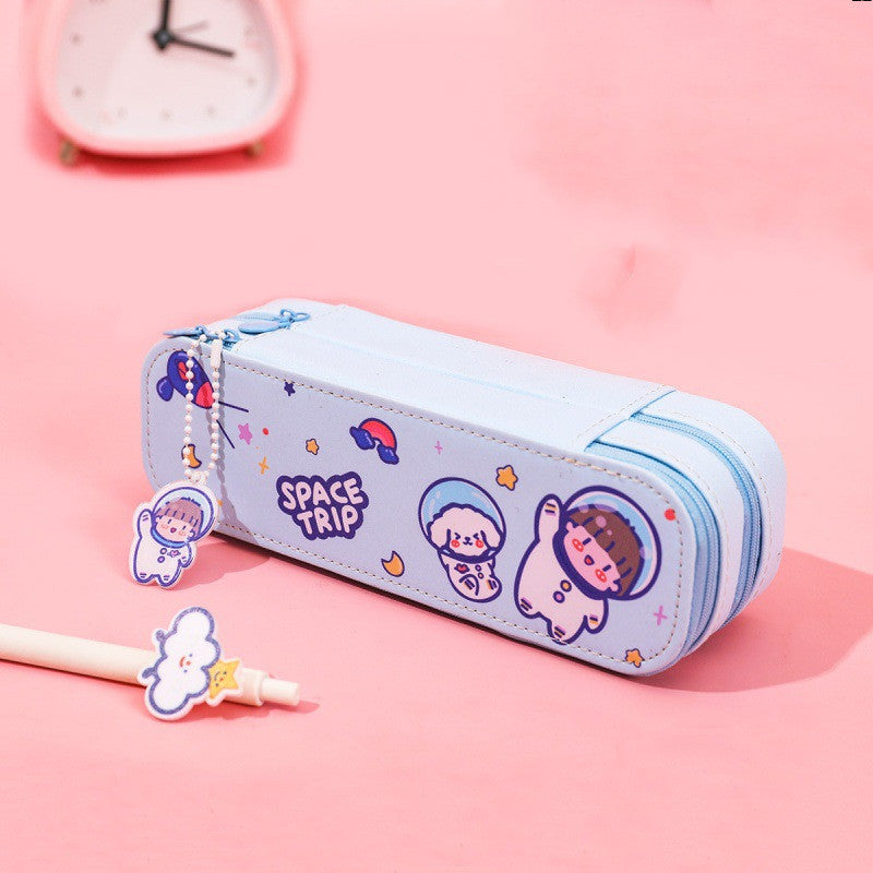 ins cartoon pencil case cute astronaut double-layer pencil case