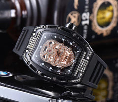 Fashion Tonneau-shaped Hollow Men's Silicone Quartz Watch