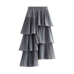 Asymmetric Pleated Cake Ruffled Irregular Skirt