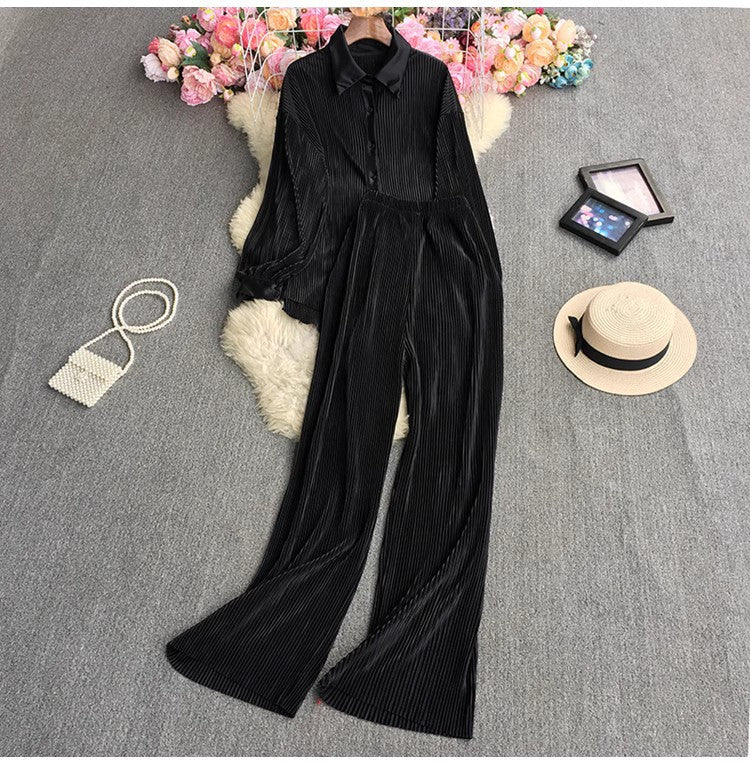 Socialite Temperament Leisure High Waist Drape Pleated Wide-leg Trousers