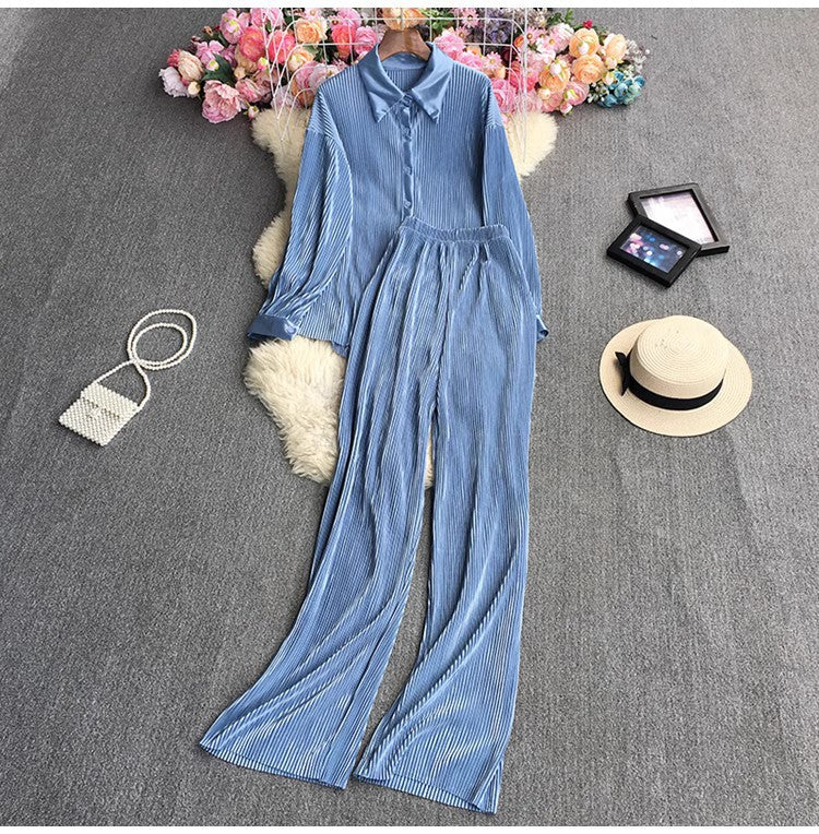 Socialite Temperament Leisure High Waist Drape Pleated Wide-leg Trousers