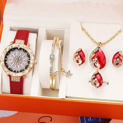 Women's Suit Gift 5-piece Set Watch Bracelet Ring Necklace Earrings Combination Gift Box