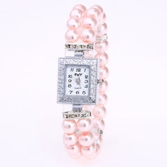 Artificial Glass Pearl Watch Bracelet Rectangular Women's Casual Watch